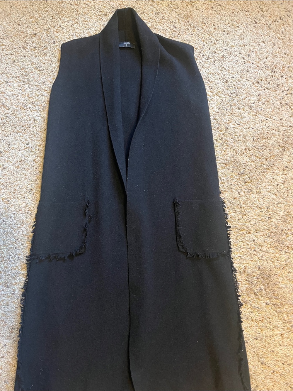 Tahari Black Sleeveless Fringe-Trim Long Vest
